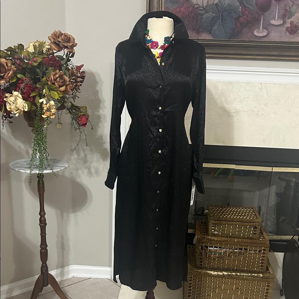 DKNY Black Long Sleeve Dress with Button Detail